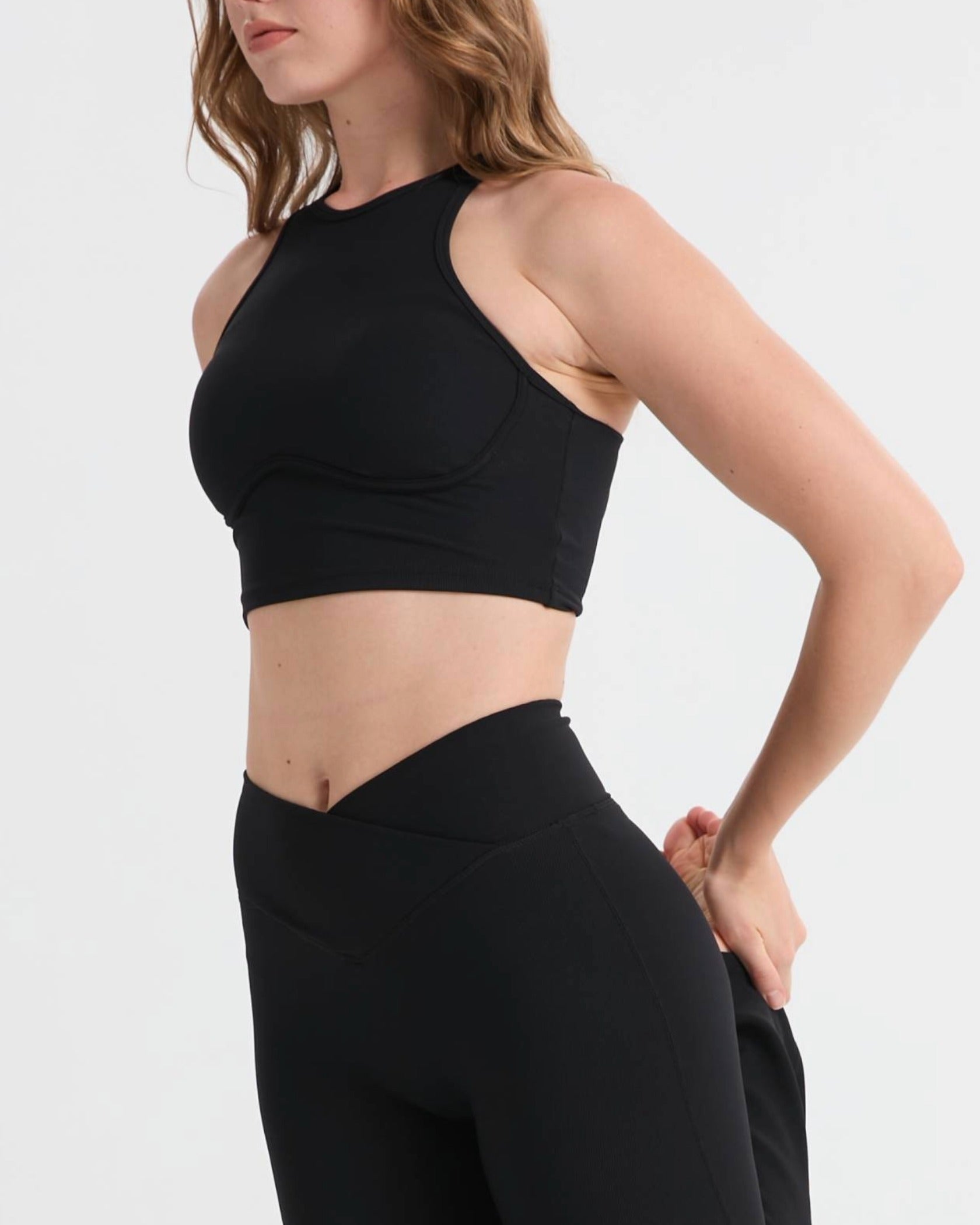 Set Bootcut Leggings High Waist + Tank Top gerippt– Schwarz