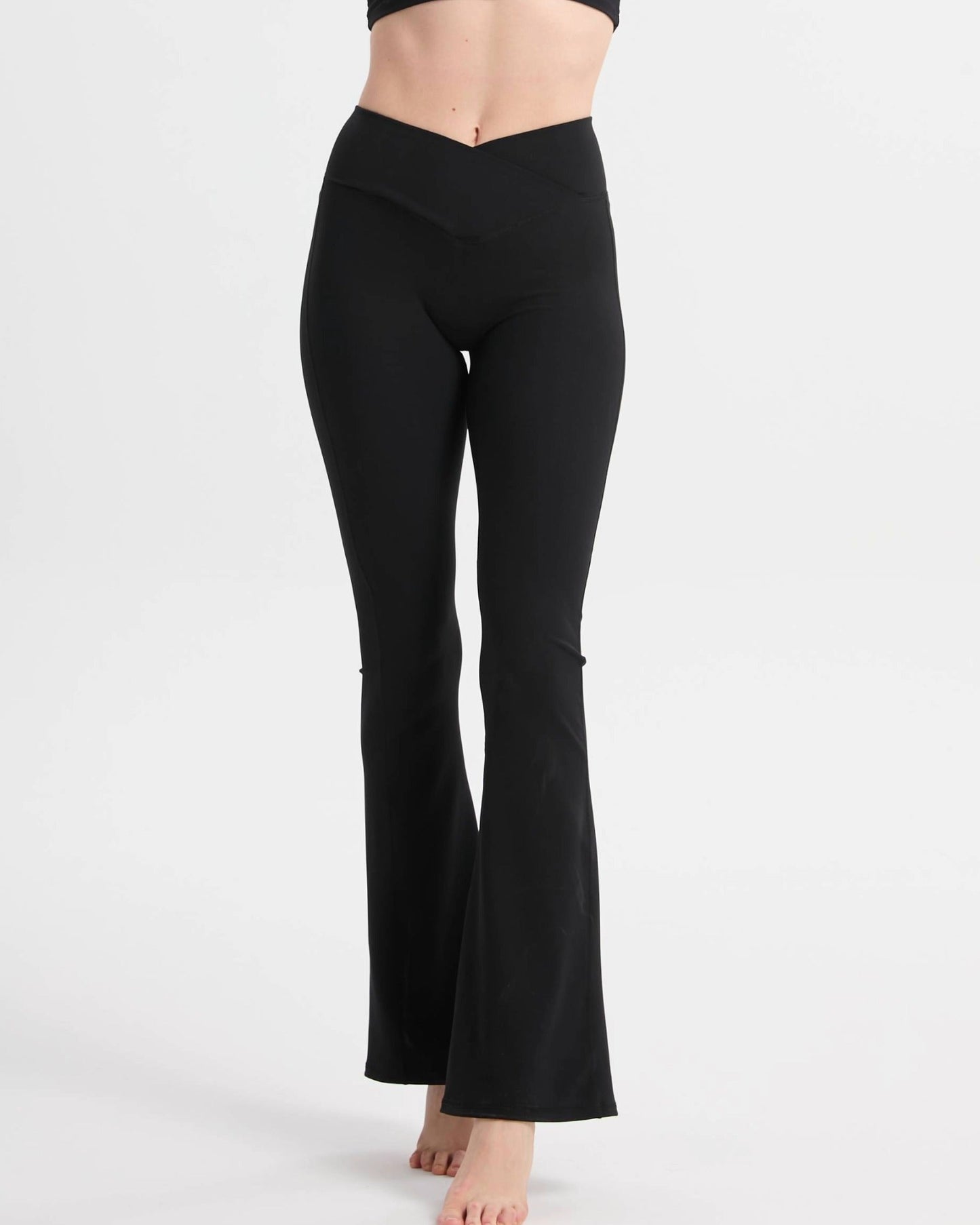 Bootcut Leggings High Waist gerippt blickdicht – Schwarz