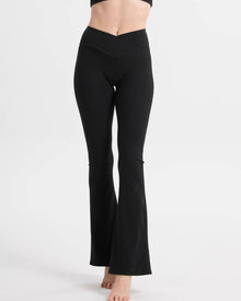 Bootcut Leggings High Waist gerippt blickdicht – Schwarz