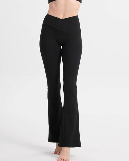 Bootcut Leggings High Waist gerippt blickdicht – Schwarz