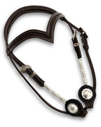 Westerntrense mit dunkelbraunem Leder mit V-Stirnriemen & Silber-Verzierungen - LpTrick