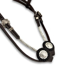 Westerntrense mit dunkelbraunem Leder mit V-Stirnriemen & Silber-Verzierungen - LpTrick