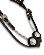 Westerntrense mit dunkelbraunem Leder mit V-Stirnriemen & Silber-Verzierungen - LpTrick