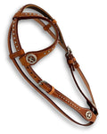 Einohr Westerntrense, Kopfstück mit Star-Conchos und Nieten, braun
