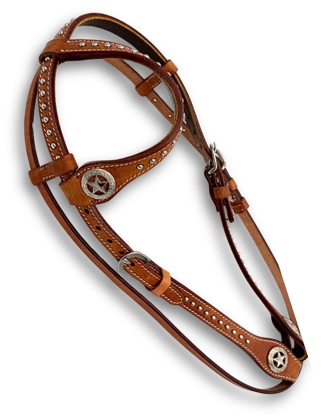 Einohr Westerntrense, Kopfstück mit Star-Conchos und Nieten, braun