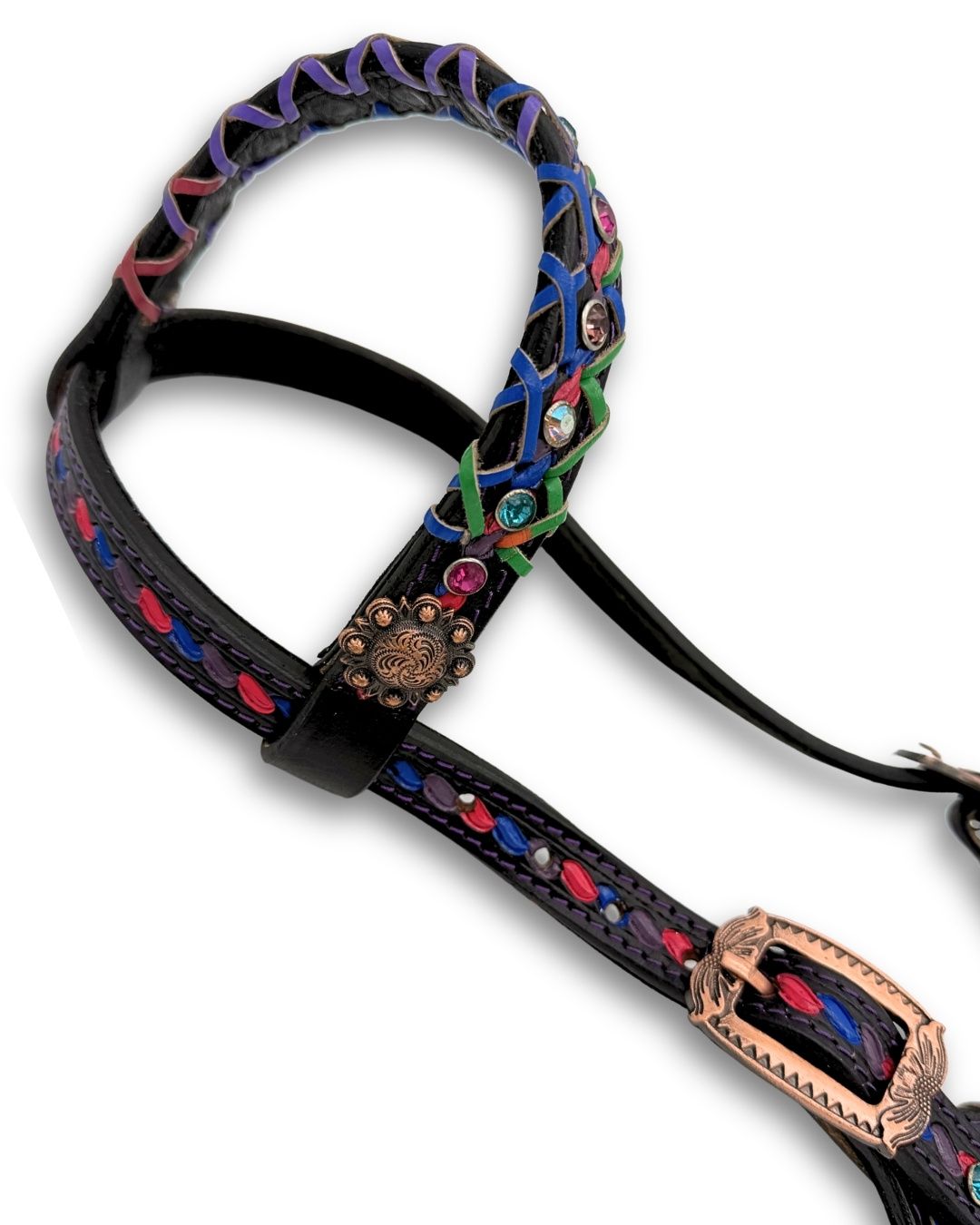 Einohrtrense schwarz, Westerntrense rainbow Strassteine