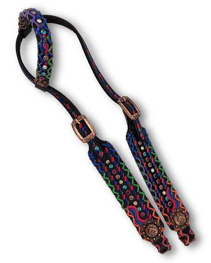 Einohrtrense schwarz, Westerntrense rainbow Strassteine