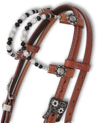 Zweiohr Westerntrense mit Kehlriemen, echthaar Overlay, schwarz-silber,