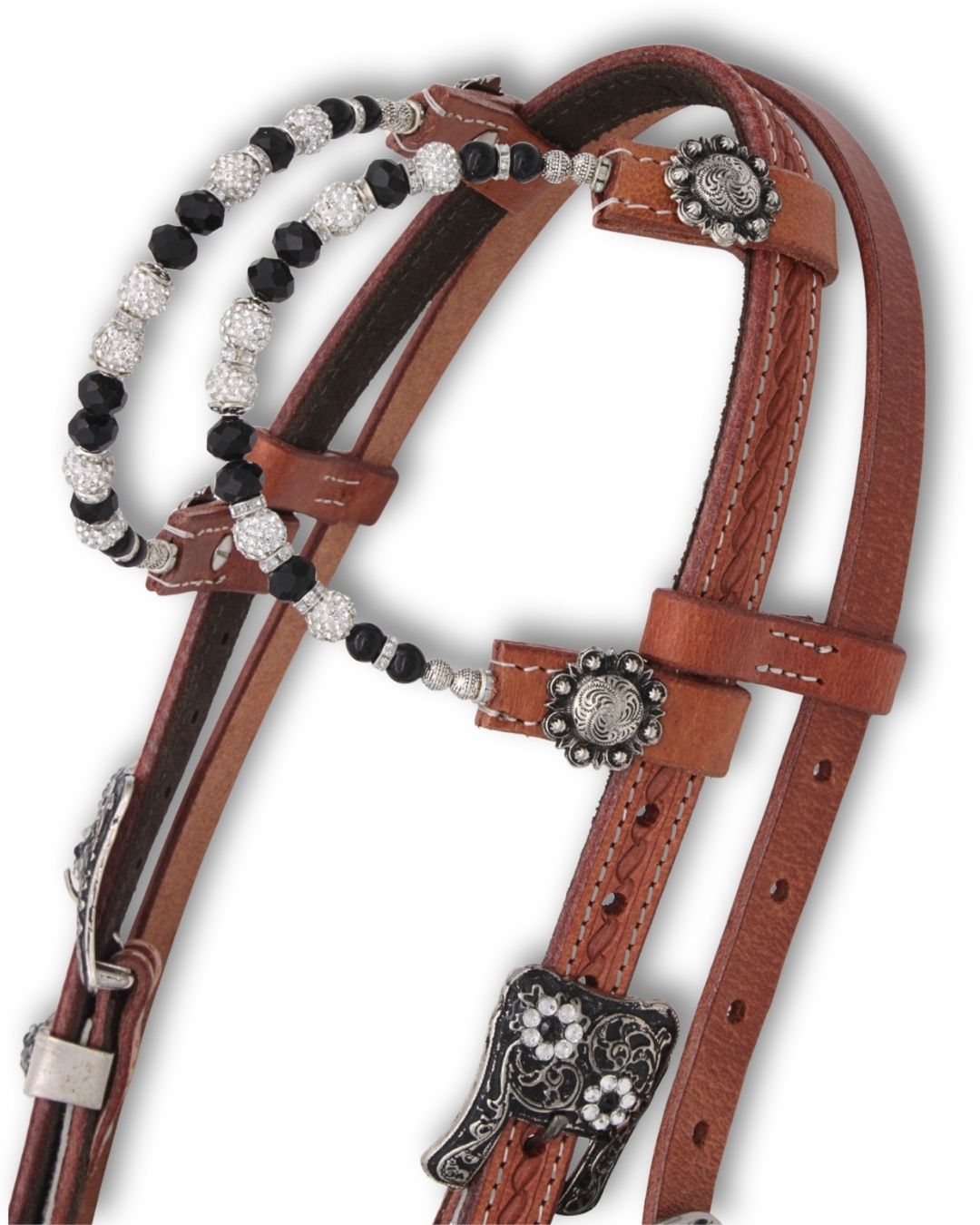 Zweiohr Westerntrense mit Kehlriemen, echthaar Overlay, schwarz-silber,