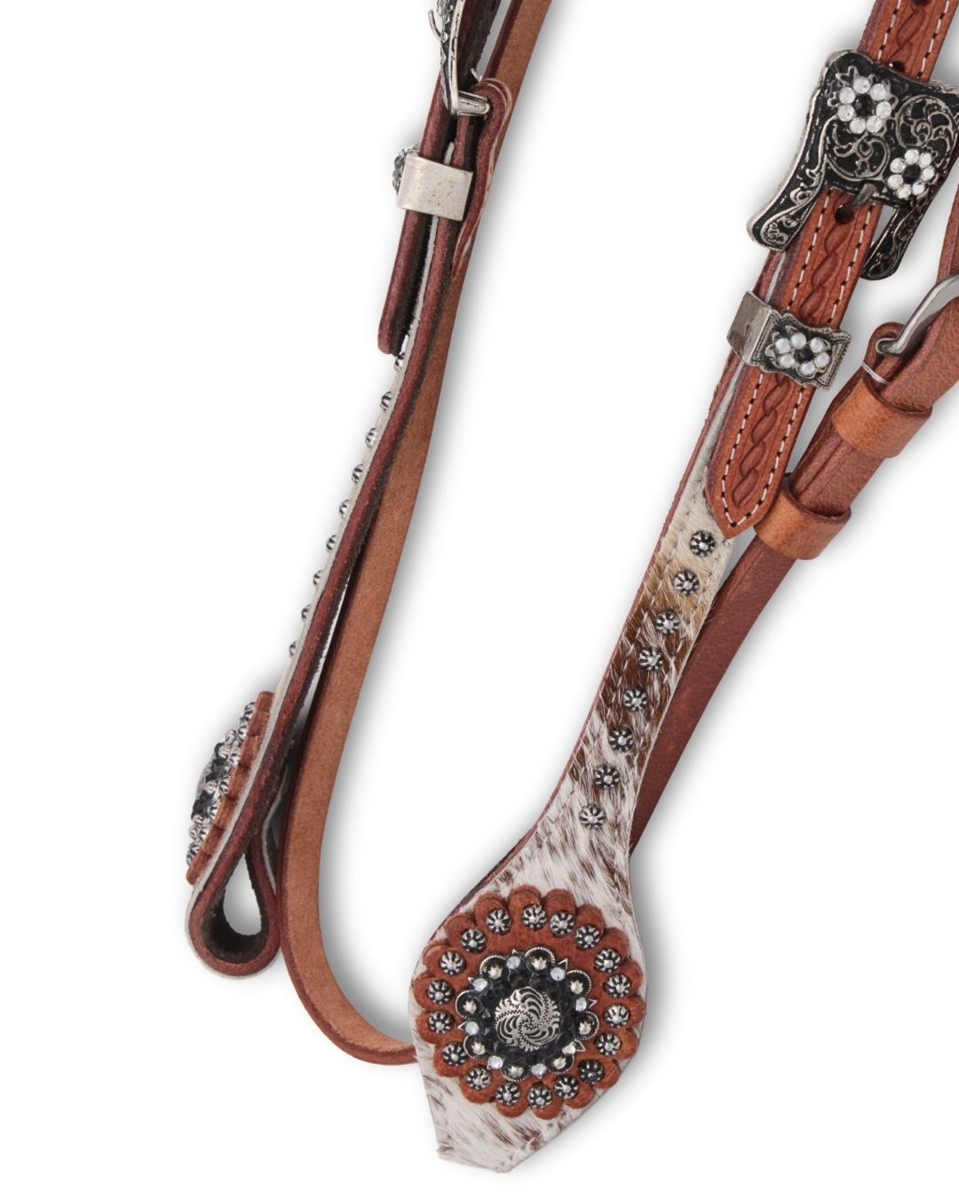 Zweiohr Westerntrense mit Kehlriemen, echthaar Overlay, schwarz-silber,