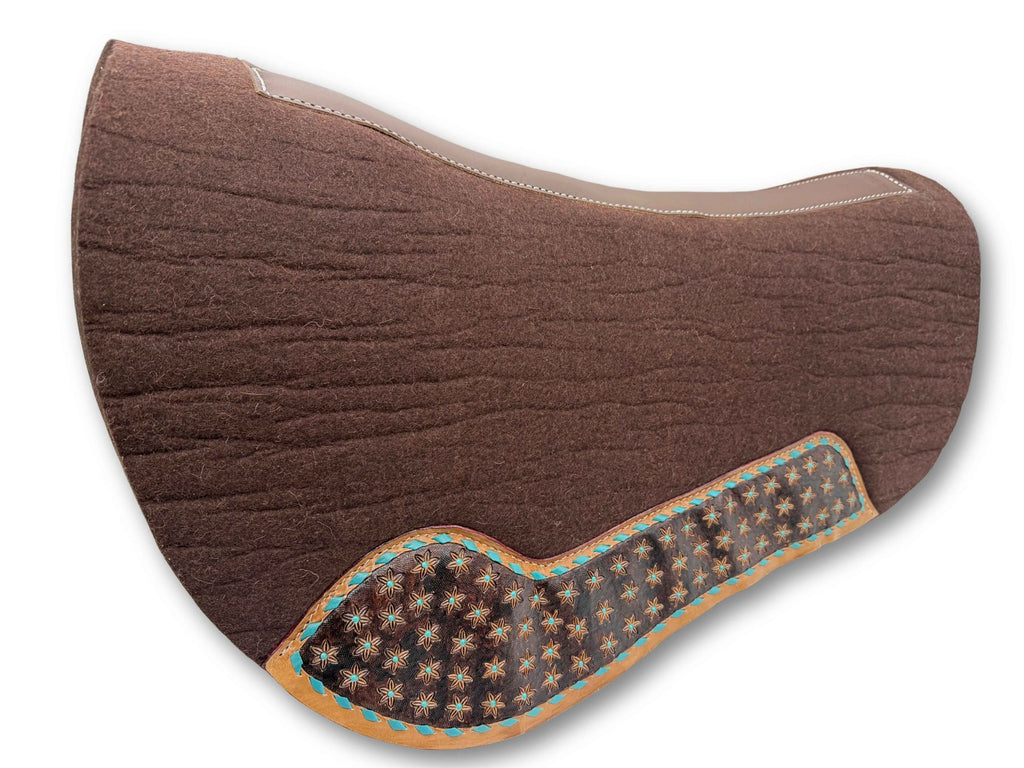 LpTrick - Wollfilz-Westernpad Roundskirt – Braun mit floraler Punzierung & türkisen Akzenten