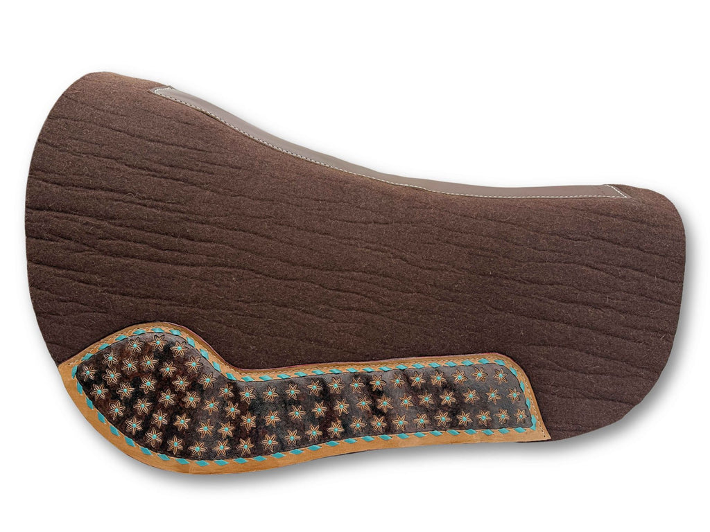 LpTrick - Wollfilz-Westernpad Roundskirt – Braun mit floraler Punzierung & türkisen Akzenten