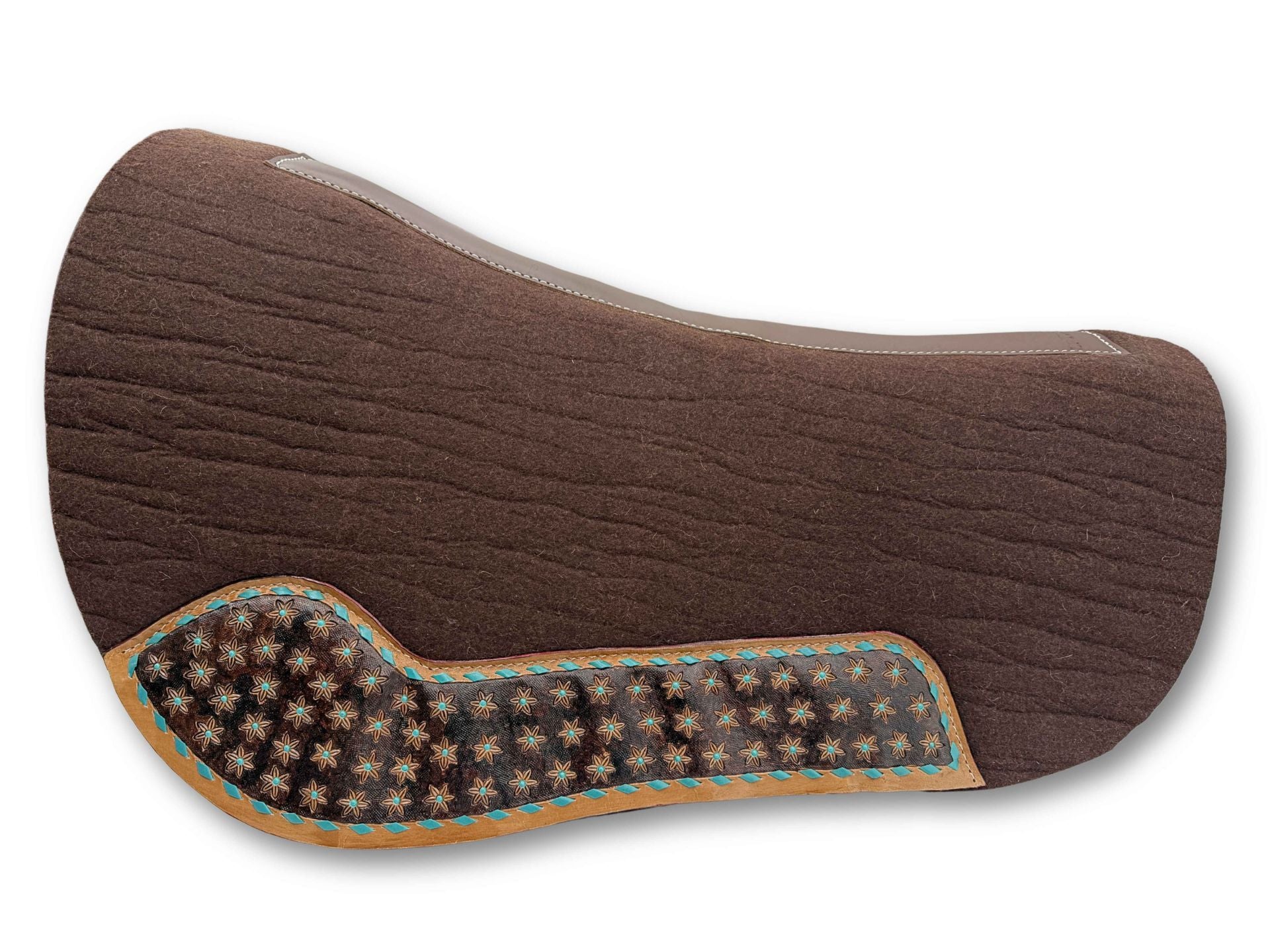 LpTrick - Wollfilz-Westernpad Roundskirt – Braun mit floraler Punzierung & türkisen Akzenten