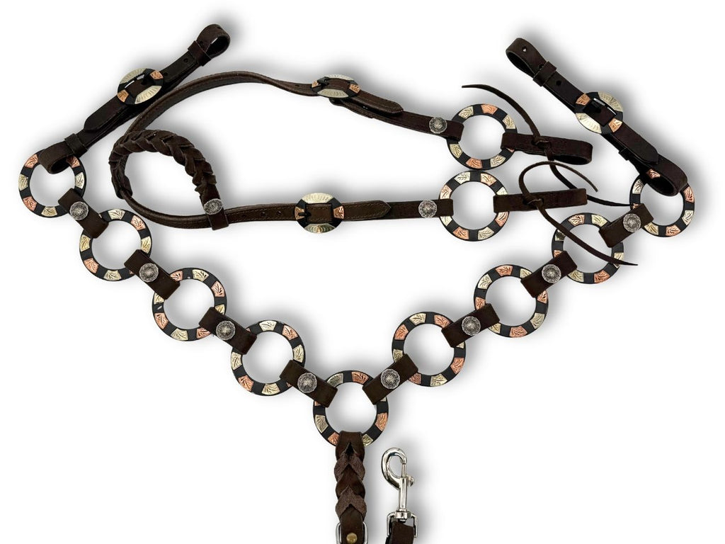 LpTrick - Einohr Westernset dunkelbraun aus Westerntrense und Vorderzeug mit Ringen