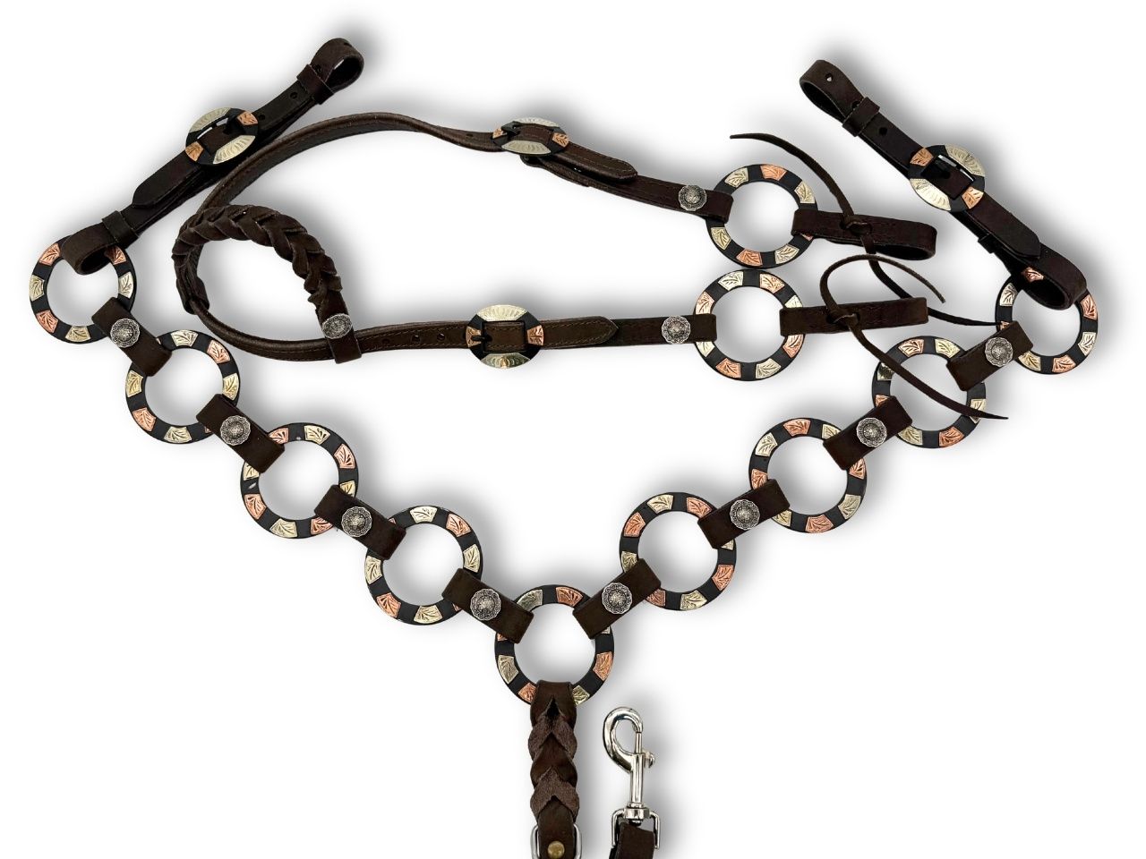 LpTrick - Einohr Westernset dunkelbraun aus Westerntrense und Vorderzeug mit Ringen