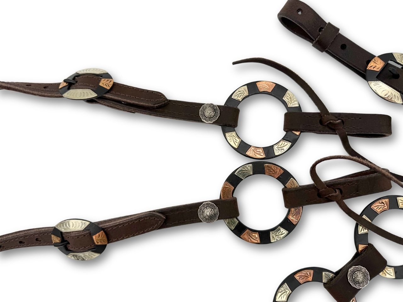 LpTrick - Einohr Westernset dunkelbraun aus Westerntrense und Vorderzeug mit Ringen
