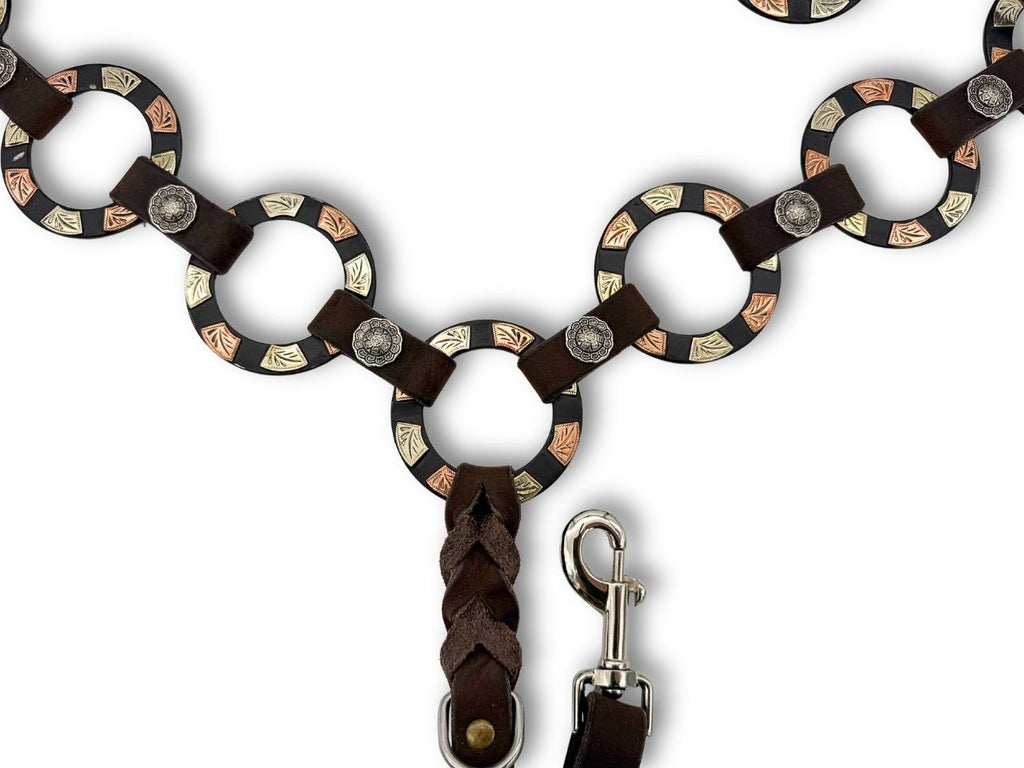 LpTrick - Einohr Westernset dunkelbraun aus Westerntrense und Vorderzeug mit Ringen