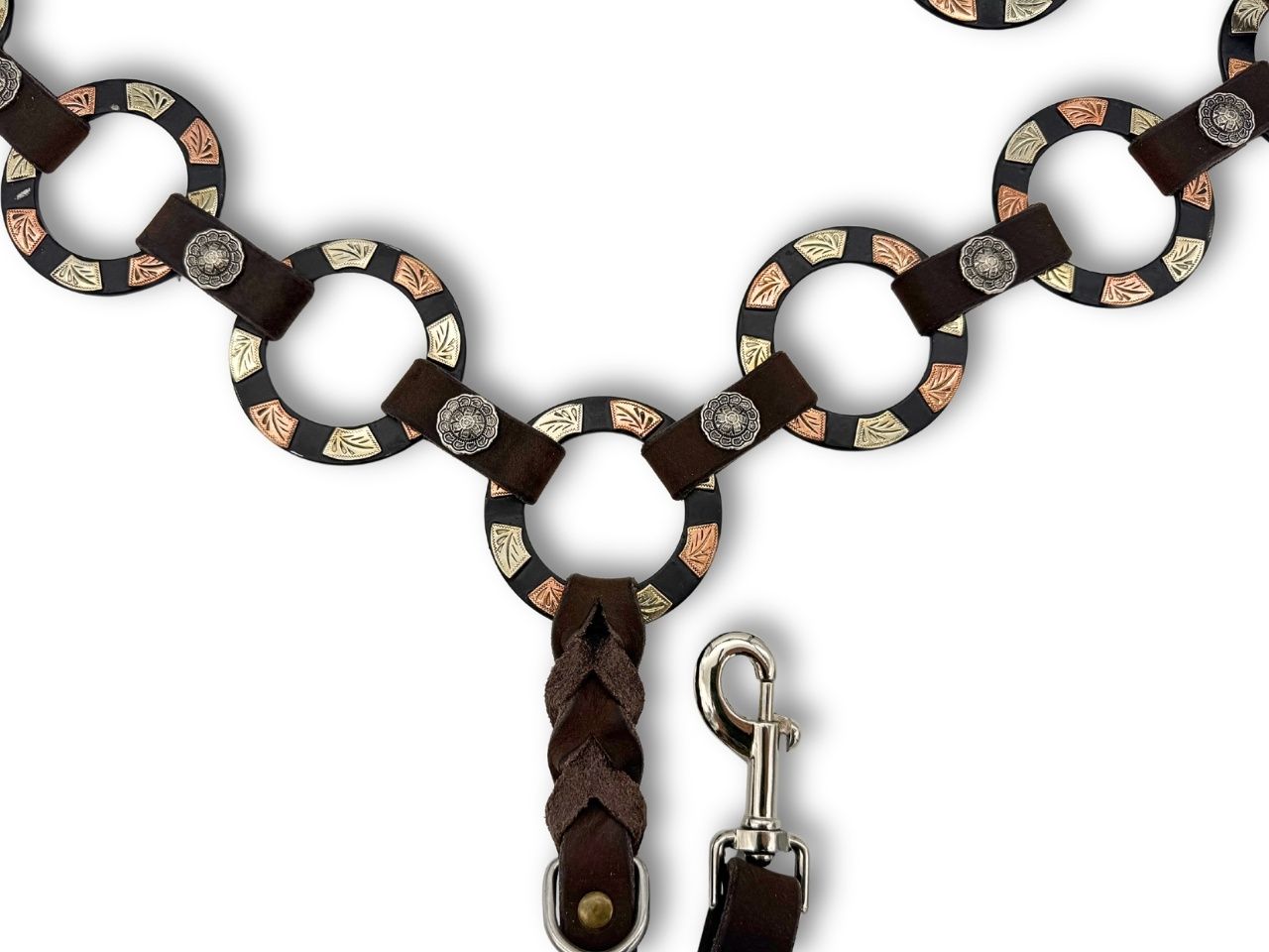 LpTrick - Einohr Westernset dunkelbraun aus Westerntrense und Vorderzeug mit Ringen