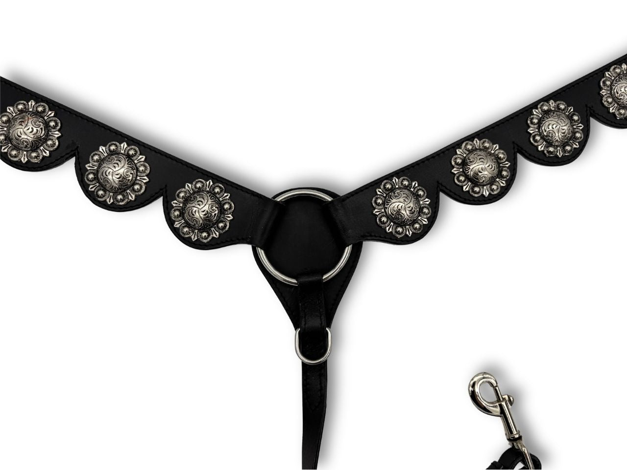 Western Vorderzeug aus Leder, schwarz mit großen Conchos Barock Vorderzeug LpTrick