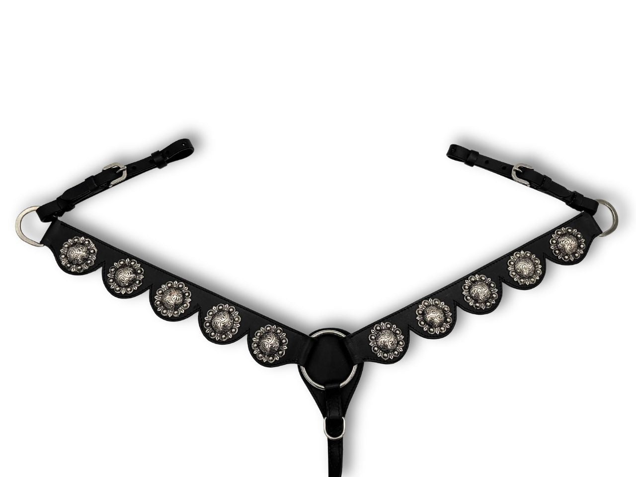 Western Vorderzeug aus Leder, schwarz mit großen Conchos Barock Vorderzeug LpTrick