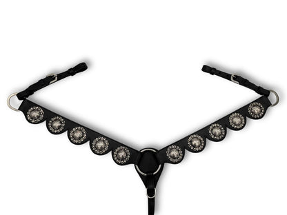 Western Vorderzeug aus Leder, schwarz mit großen Conchos Barock Vorderzeug LpTrick