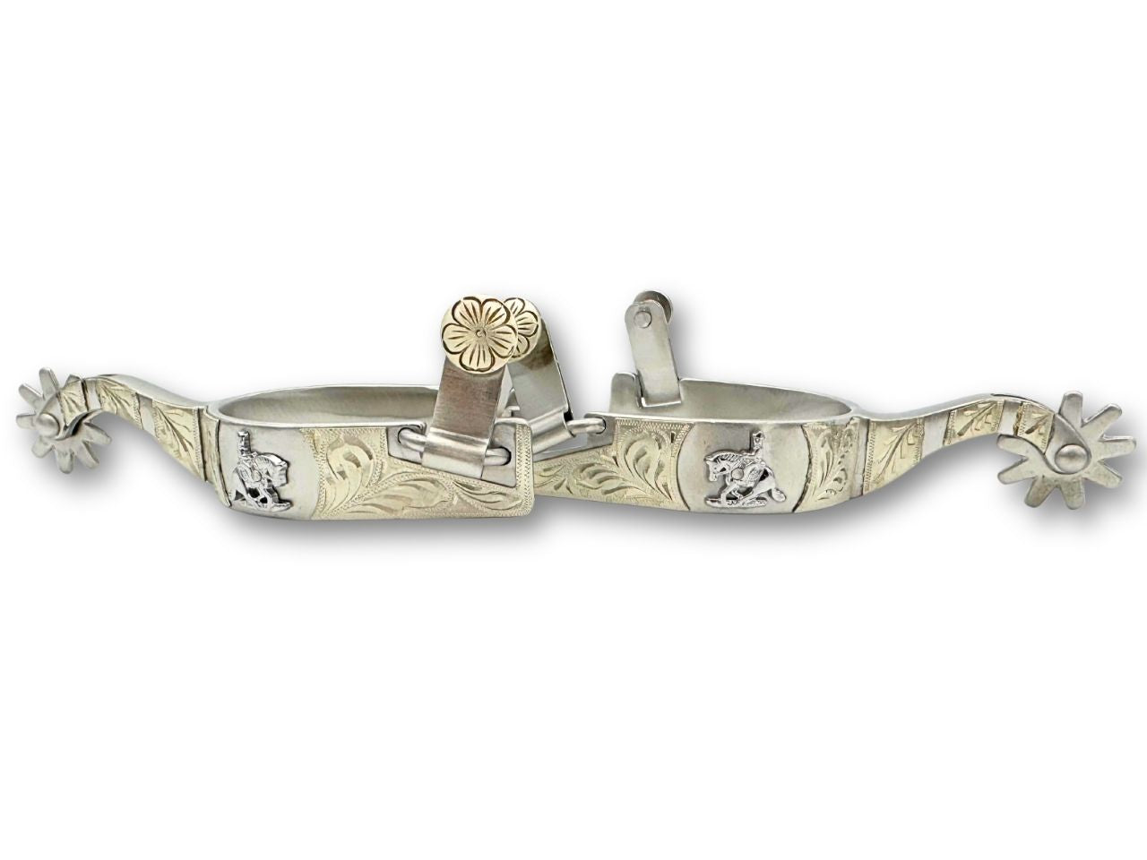 LpTrick - Westernsporen silber mit gravierter Verzierung und Reining horse Emblem, Rädchensporen