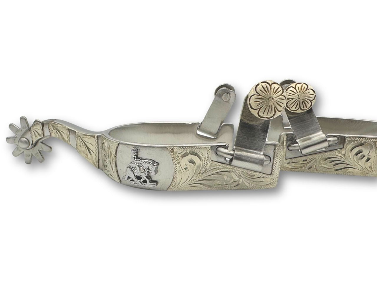 LpTrick - Westernsporen silber mit gravierter Verzierung und Reining horse Emblem, Rädchensporen