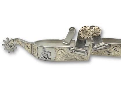 LpTrick - Westernsporen silber mit gravierter Verzierung und Reining horse Emblem, Rädchensporen