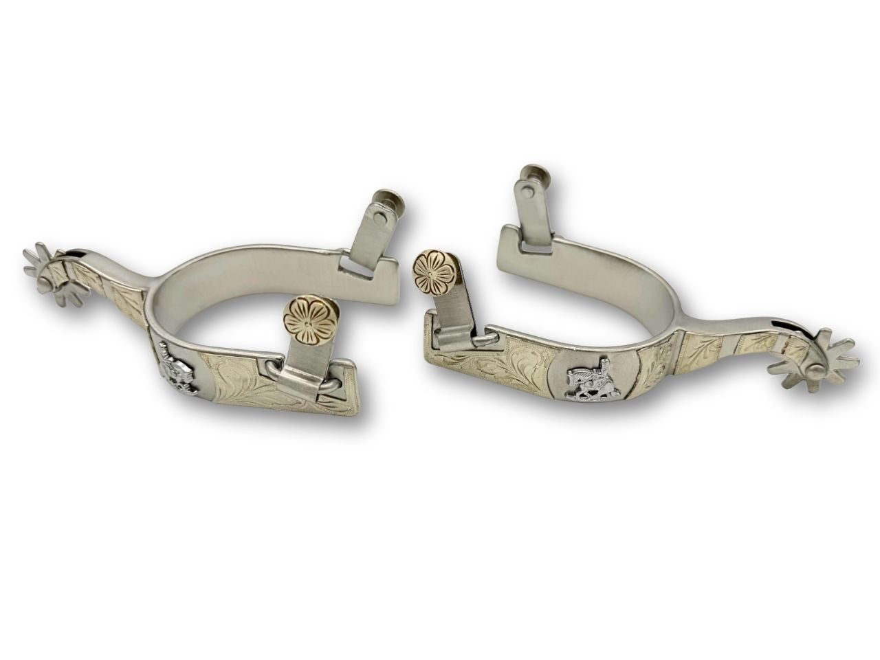 LpTrick - Westernsporen silber mit gravierter Verzierung und Reining horse Emblem, Rädchensporen
