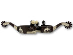 LpTrick - Westernsporen braun mit gravierter Verzierung und riding horse Emblem, Rädchensporen
