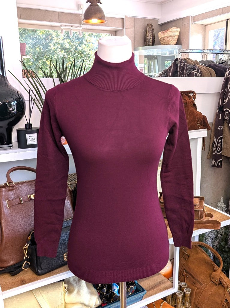 Shirt Rollkragen Unterzieher Pulli Schmal Viskose elastisch Burgund Rot, One Size - von Just Woman Collection B6009-56