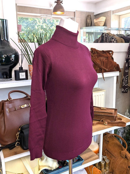 Shirt Rollkragen Unterzieher Pulli Schmal Viskose elastisch Burgund Rot, One Size - von Just Woman Collection B6009-56