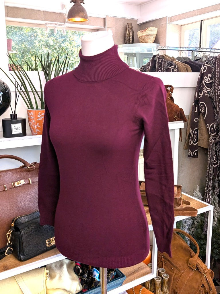 Shirt Rollkragen Unterzieher Pulli Schmal Viskose elastisch Burgund Rot, One Size - von Just Woman Collection B6009-56