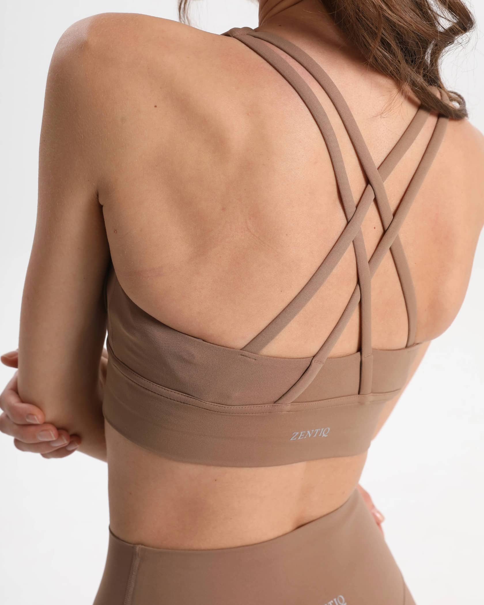 Longline Sport-BH weich stützend mit herausnehmbaren Pads - Hellbraun
