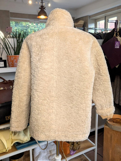 Wende Jacke Wolle Velours Haptik Hoher Kragen Beige Wollweiß Perlmuttknöpfe S/M - von Giovanni Paris 25586