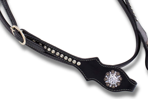 Elegante Kaltblut Westerntrense schwarz mit klaren Strasssteinchen,