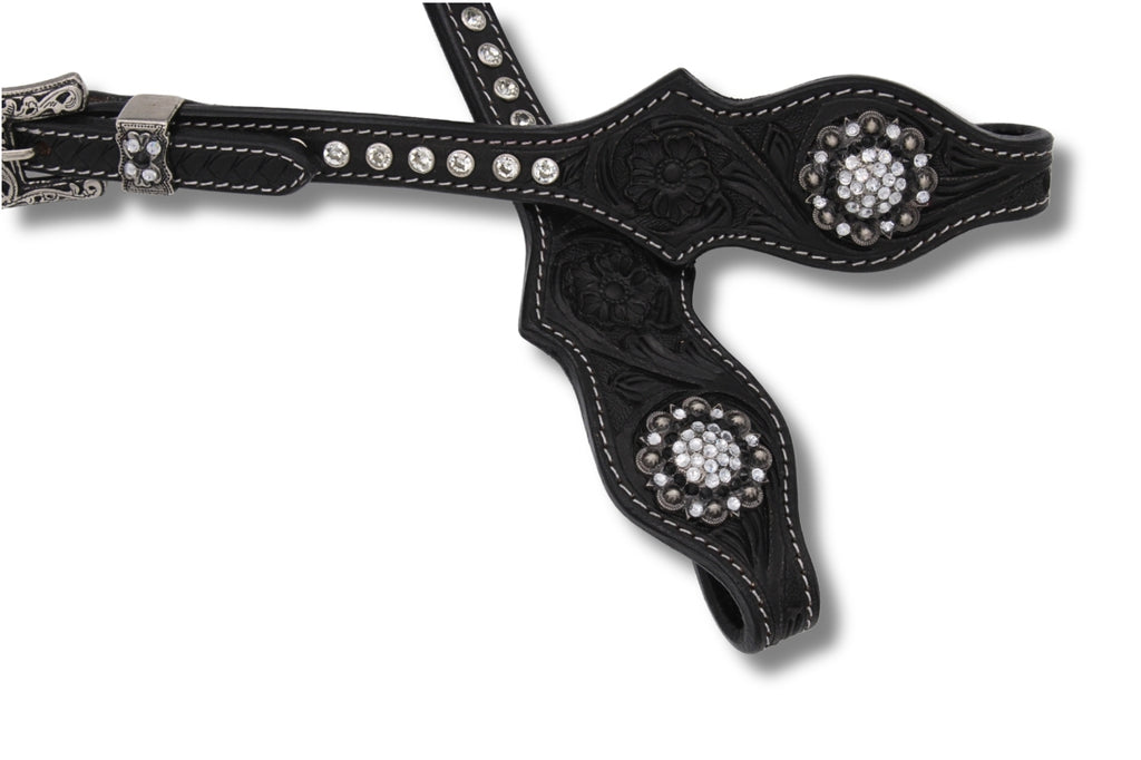 Kaltblut Zweiohr Westerntrense schwarz/weiß mit Perlen-Earloop,