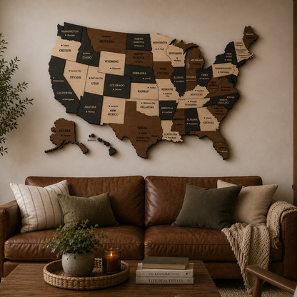 🇺🇸 USA 3D Wooden Map