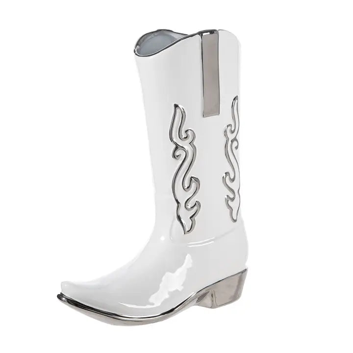 Vase Stiefel Cowboystiefel weiß H. 29,5 cm - Gilde Handwerk