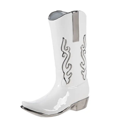 Vase Stiefel Cowboystiefel weiß H. 29,5 cm - Gilde Handwerk