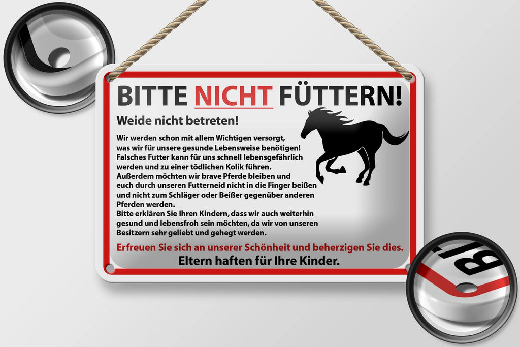 Blechschild Hinweis 18x12cm Bitte nicht füttern Pferde
