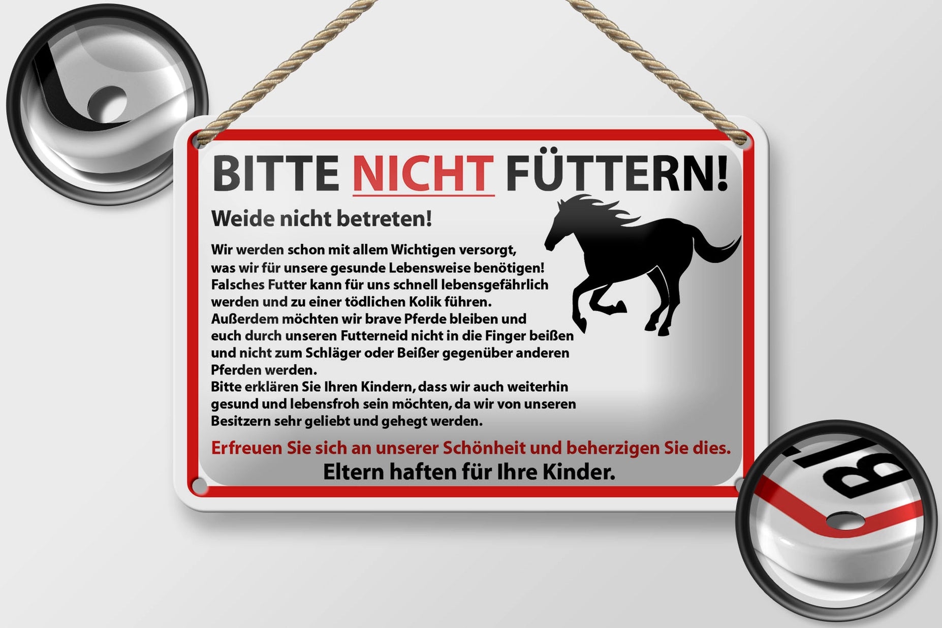 Blechschild Hinweis 18x12cm Bitte nicht füttern Pferde