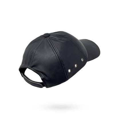 Baseball Cap Leder Outdoor Kappe Lederkappe Käppi Unisex Schwarz