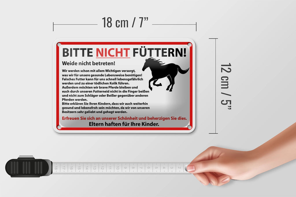 Blechschild Hinweis 18x12cm Bitte nicht füttern Pferde