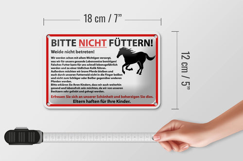 Blechschild Hinweis 18x12cm Bitte nicht füttern Pferde