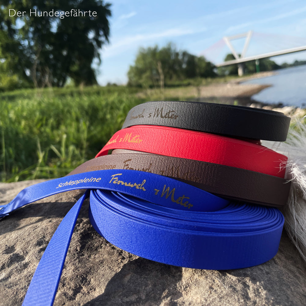 Schleppleine FERNWEH aus BioThane®/POP - Band - abnehmbarer Handgriff - 5 -15 m