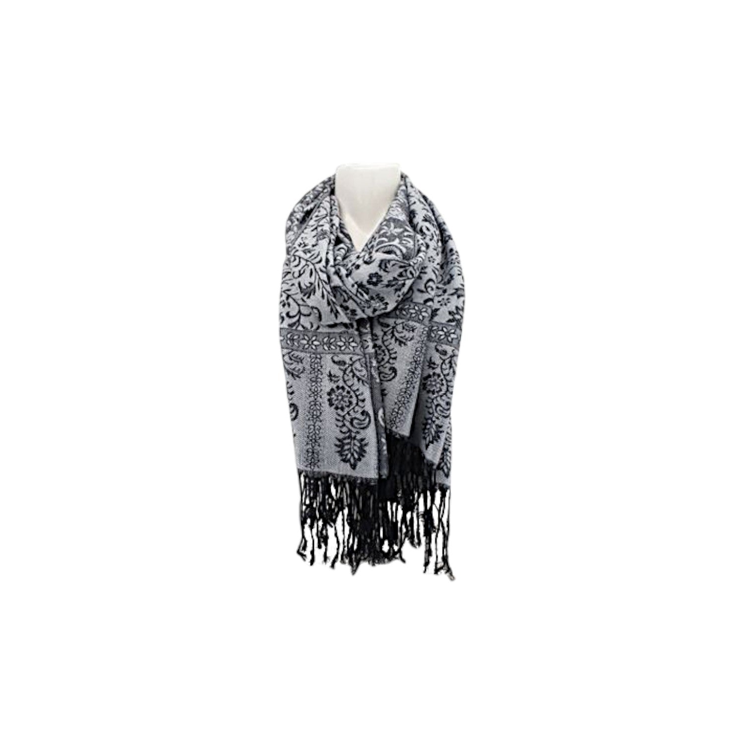 Damen Brokat Schal / Paisley Muster: Fransenschal seidig weich 175x70cm