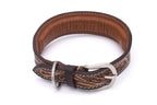 Vintage Hundehalsband aus Echtleder, weich unterlegt, mit dunkler Verzierung,