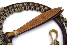 Leder Romal Reins mit Rohhaut und Lederklatsche, rund genäht,