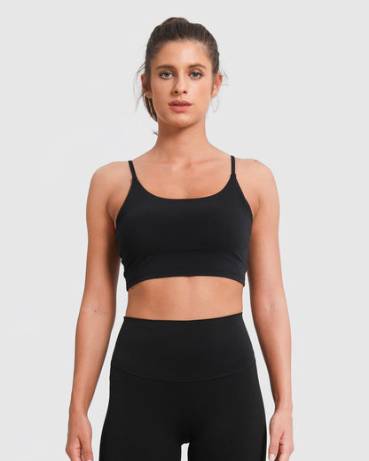 Sport-BH Square Neck stützend mit herausnehmbaren Pads – Schwarz